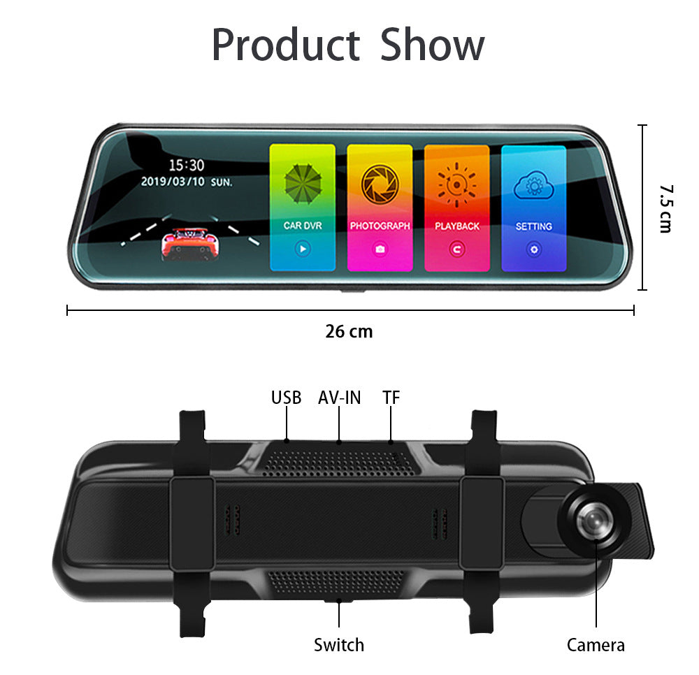 10-Inch Dual Lens Dash Cam Mirror - 1080P FHD Touch Screen Car DVR with Rear Camera, Night Vision & V888-ELOSUNG35863