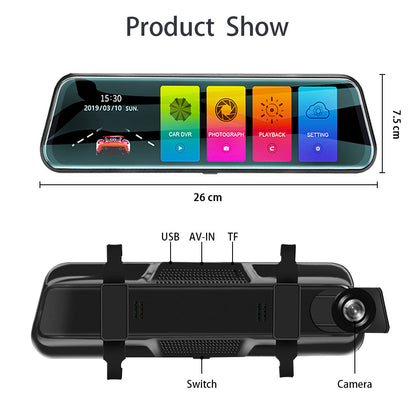 10-Inch Dual Lens Dash Cam Mirror - 1080P FHD Touch Screen Car DVR with Rear Camera, Night Vision & V888-ELOSUNG35863