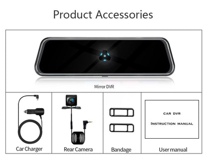 10-Inch Dual Lens Dash Cam Mirror - 1080P FHD Touch Screen Car DVR with Rear Camera, Night Vision & V888-ELOSUNG35863