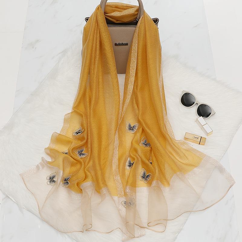 Elegant Butterfly Embroidered Scarf Shawl - Large Soft Silk Blend Wrap for Women(Yellow) V888-ELOSUNG35865