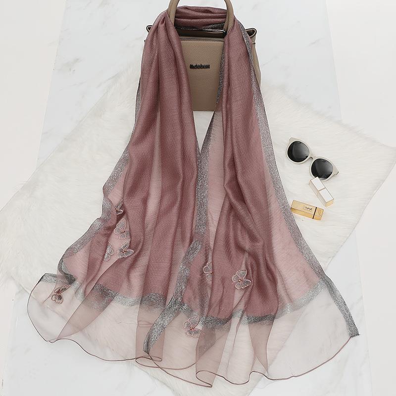Elegant Butterfly Embroidered Scarf Shawl - Large Soft Silk Blend Wrap for Women(Purple) V888-ELOSUNG35867