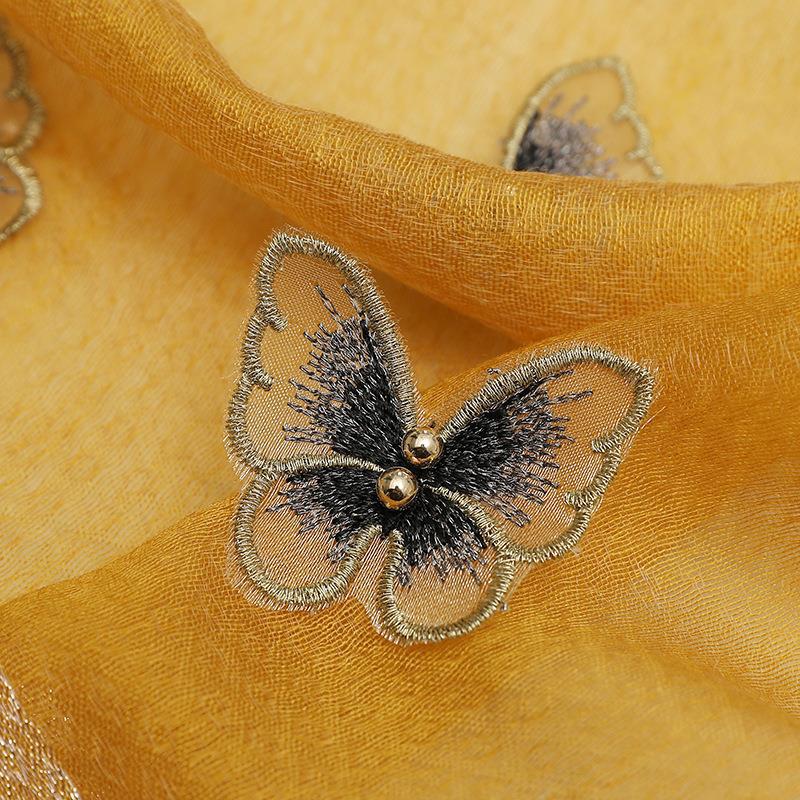 Elegant Butterfly Embroidered Scarf Shawl - Large Soft Silk Blend Wrap for Women(Khaki) V888-ELOSUNG35868