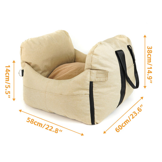 2-in-1 Pet Car Booster Seat & Travel Bed - Removable, Non-Slip, for Small Dogs & Cats(Khaki) V888-ELOSUNG35872