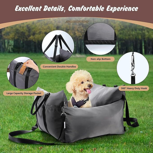 2-in-1 Pet Car Booster Seat & Travel Bed - Removable, Non-Slip, for Small Dogs & Cats(Khaki) V888-ELOSUNG35872