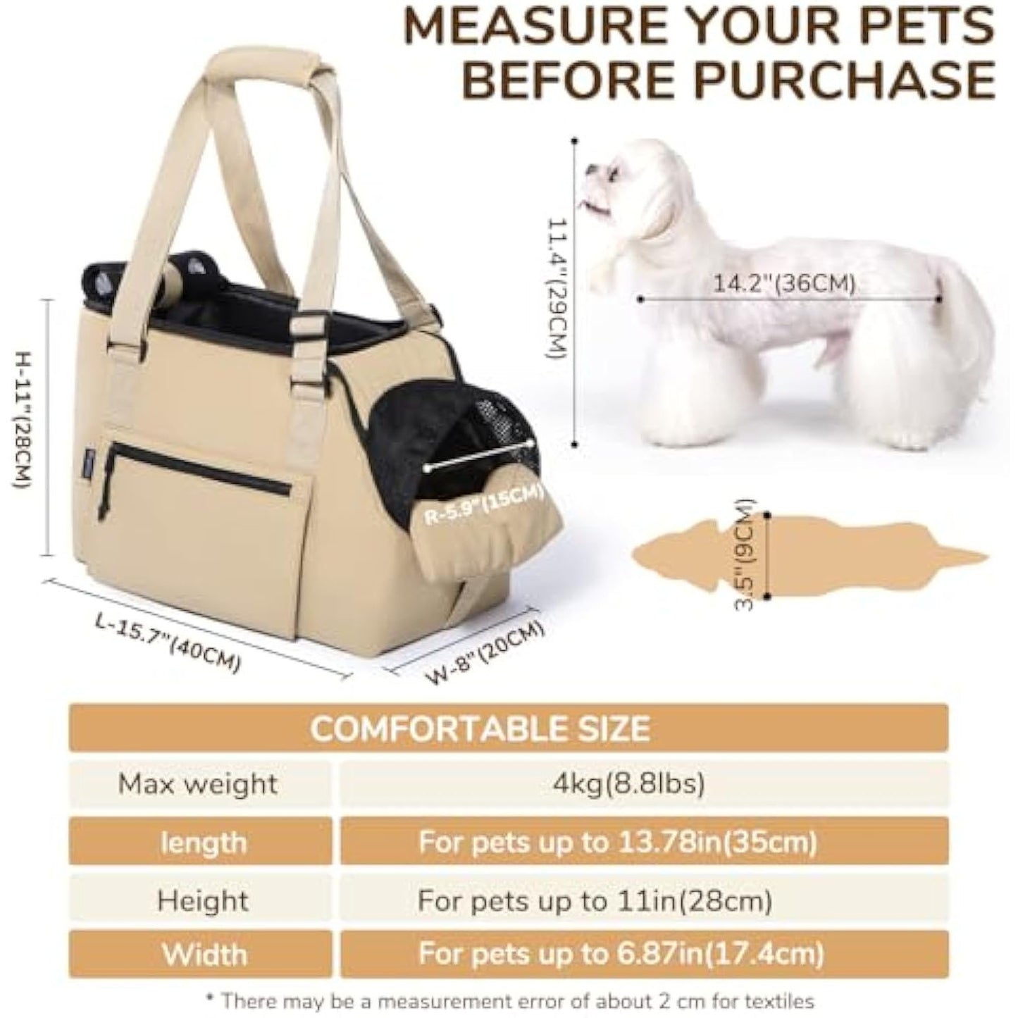 Versatile Pet Carrier Tote Bag for Small Dogs & Cats - Waterproof, Car Seat Function & Adjustable Safety V888-ELOSUNG35880