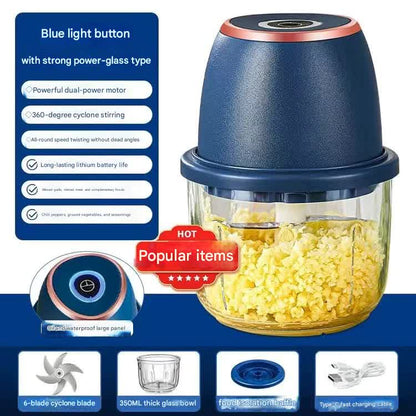 Electric Mini Garlic Chopper with Glass Bowl - USB Rechargeable, 6 Blades, Large Capacity(blue) V888-ELOSUNG35895