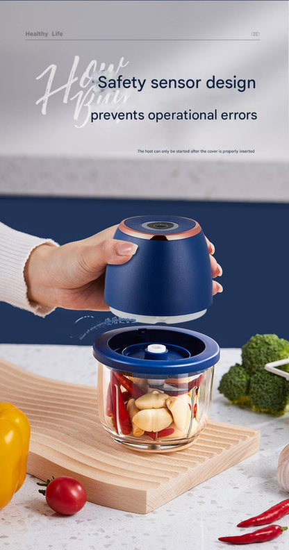 Electric Mini Garlic Chopper with Glass Bowl - USB Rechargeable, 6 Blades, Large Capacity(blue) V888-ELOSUNG35895