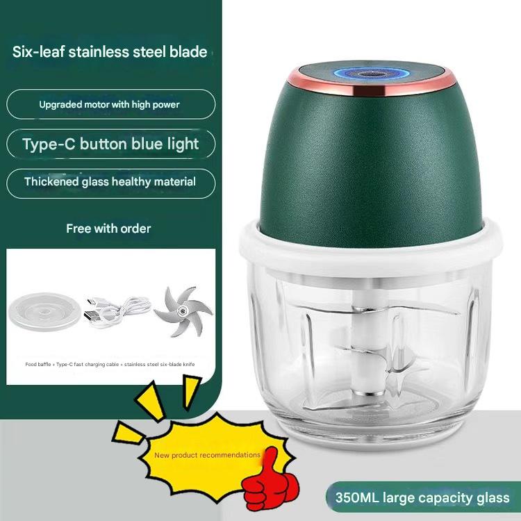 Electric Mini Garlic Chopper with Glass Bowl - USB Rechargeable, 6 Blades, Large Capacity(green) V888-ELOSUNG35896