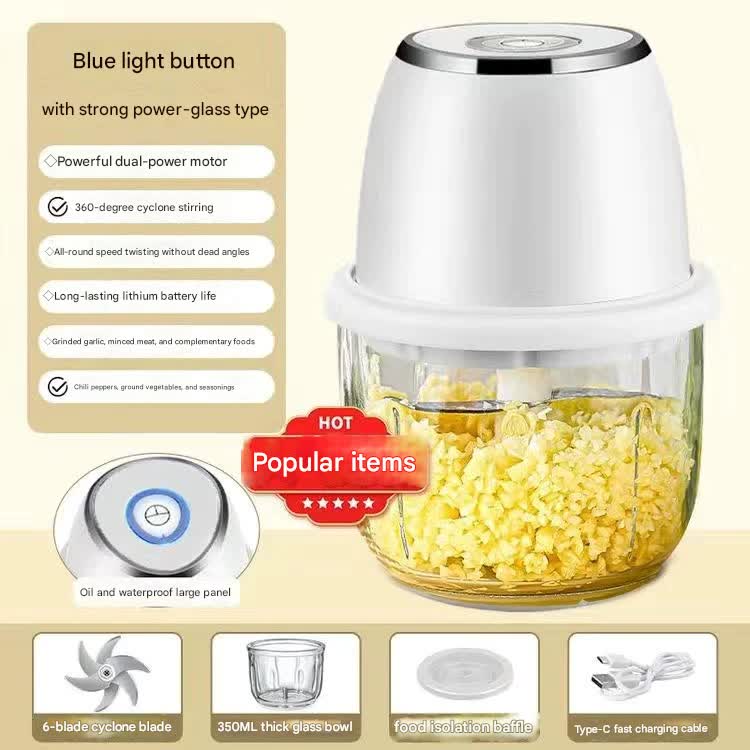 Electric Mini Garlic Chopper with Glass Bowl - USB Rechargeable, 6 Blades, Large Capacity(white) V888-ELOSUNG35897