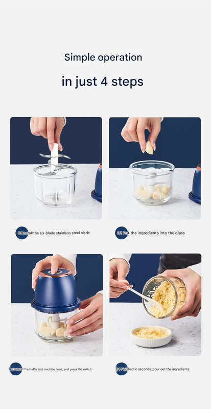 Electric Mini Garlic Chopper with Glass Bowl - USB Rechargeable, 6 Blades, Large Capacity(white) V888-ELOSUNG35897