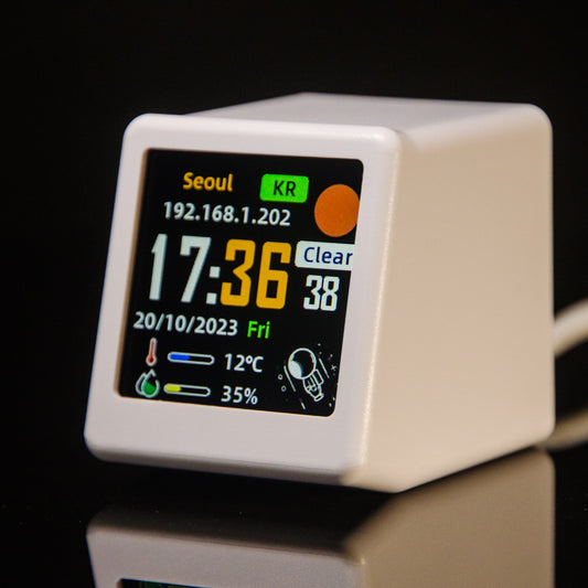 2pc Mini Smart Wi-Fi Weather Station Clock - Desktop Digital Clock with HD IPS Screen, Customizable GIF V888-ELOSUNG35898