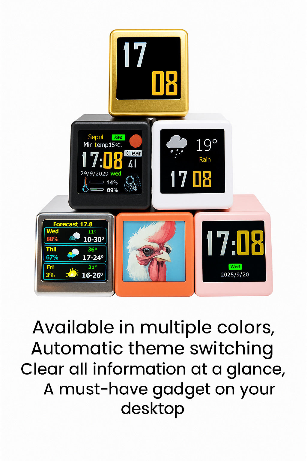 2pc Mini Smart Wi-Fi Weather Station Clock - Desktop Digital Clock with HD IPS Screen, Customizable GIF V888-ELOSUNG35898