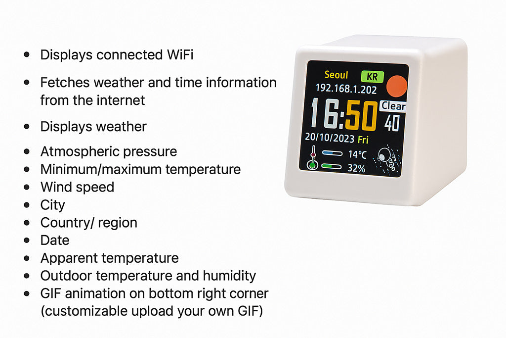 2pc Mini Smart Wi-Fi Weather Station Clock - Desktop Digital Clock with HD IPS Screen, Customizable GIF V888-ELOSUNG35901