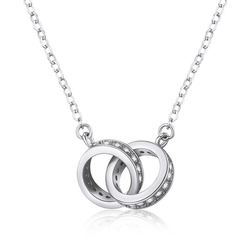 2pc Elegant Interlocking Rings Pendant Necklace with Zirconia Accents - Copper Base, Minimalist V888-ELOSUNG35907