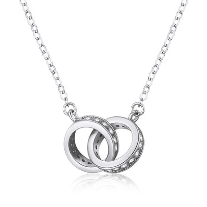 2pc Elegant Interlocking Rings Pendant Necklace with Zirconia Accents - Copper Base, Minimalist V888-ELOSUNG35907