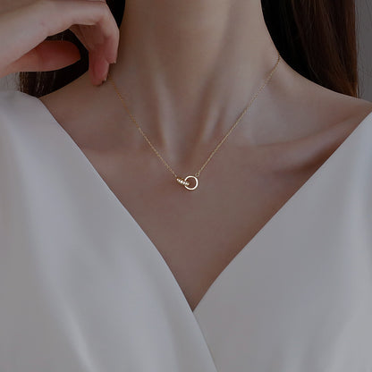 2pc Elegant Interlocking Rings Pendant Necklace with Zirconia Accents - Copper Base, Minimalist V888-ELOSUNG35907