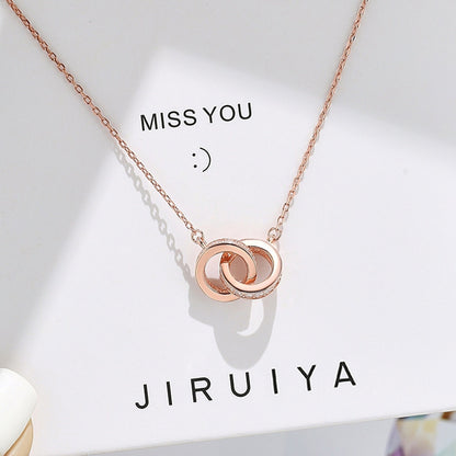 2pc Elegant Interlocking Rings Pendant Necklace with Zirconia Accents - Copper Base, Minimalist V888-ELOSUNG35907
