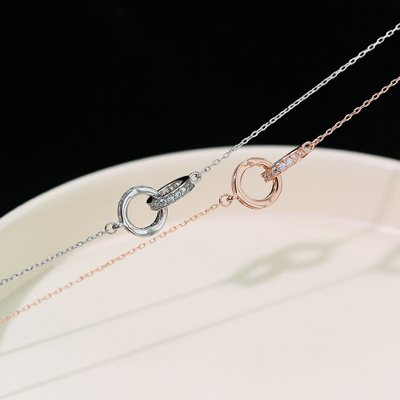 2pc Elegant Interlocking Rings Pendant Necklace with Zirconia Accents - Copper Base, Minimalist V888-ELOSUNG35907
