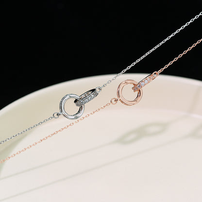 2pc Elegant Interlocking Rings Pendant Necklace with Zirconia Accents - Copper Base, Minimalist V888-ELOSUNG35907