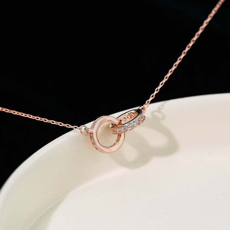2pc Elegant Interlocking Rings Pendant Necklace with Zirconia Accents - Copper Base, Minimalist V888-ELOSUNG35907