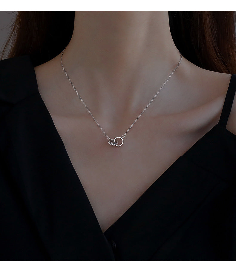 2pc Elegant Interlocking Rings Pendant Necklace with Zirconia Accents - Copper Base, Minimalist V888-ELOSUNG35907