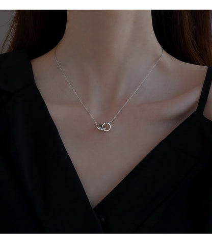 2pc Elegant Interlocking Rings Pendant Necklace with Zirconia Accents - Copper Base, Minimalist V888-ELOSUNG35907