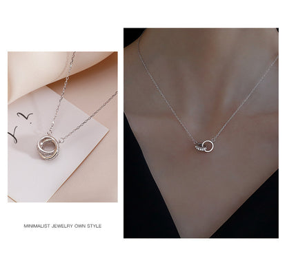 2pc Elegant Interlocking Rings Pendant Necklace with Zirconia Accents - Copper Base, Minimalist V888-ELOSUNG35907