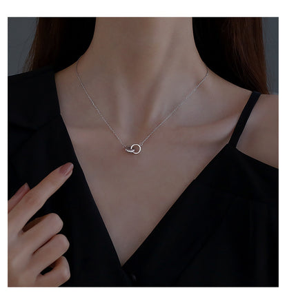 2pc Elegant Interlocking Rings Pendant Necklace with Zirconia Accents - Copper Base, Minimalist V888-ELOSUNG35907