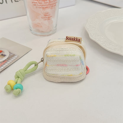 3pc Chic Woven Mini Backpack Pouch - Earphone Case & Coin Purse with Keychain Lanyard(white) V888-ELOSUNG35919