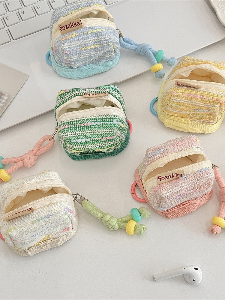 3pc Chic Woven Mini Backpack Pouch - Earphone Case & Coin Purse with Keychain Lanyard(white) V888-ELOSUNG35919