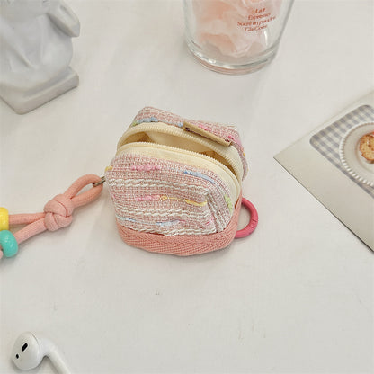 3pc Chic Woven Mini Backpack Pouch - Earphone Case & Coin Purse with Keychain Lanyard(pink) V888-ELOSUNG35920