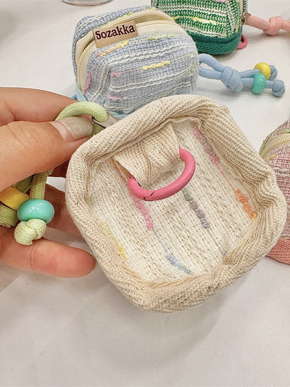 3pc Chic Woven Mini Backpack Pouch - Earphone Case & Coin Purse with Keychain Lanyard(pink) V888-ELOSUNG35920