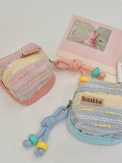 3pc Chic Woven Mini Backpack Pouch - Earphone Case & Coin Purse with Keychain Lanyard(pink) V888-ELOSUNG35920