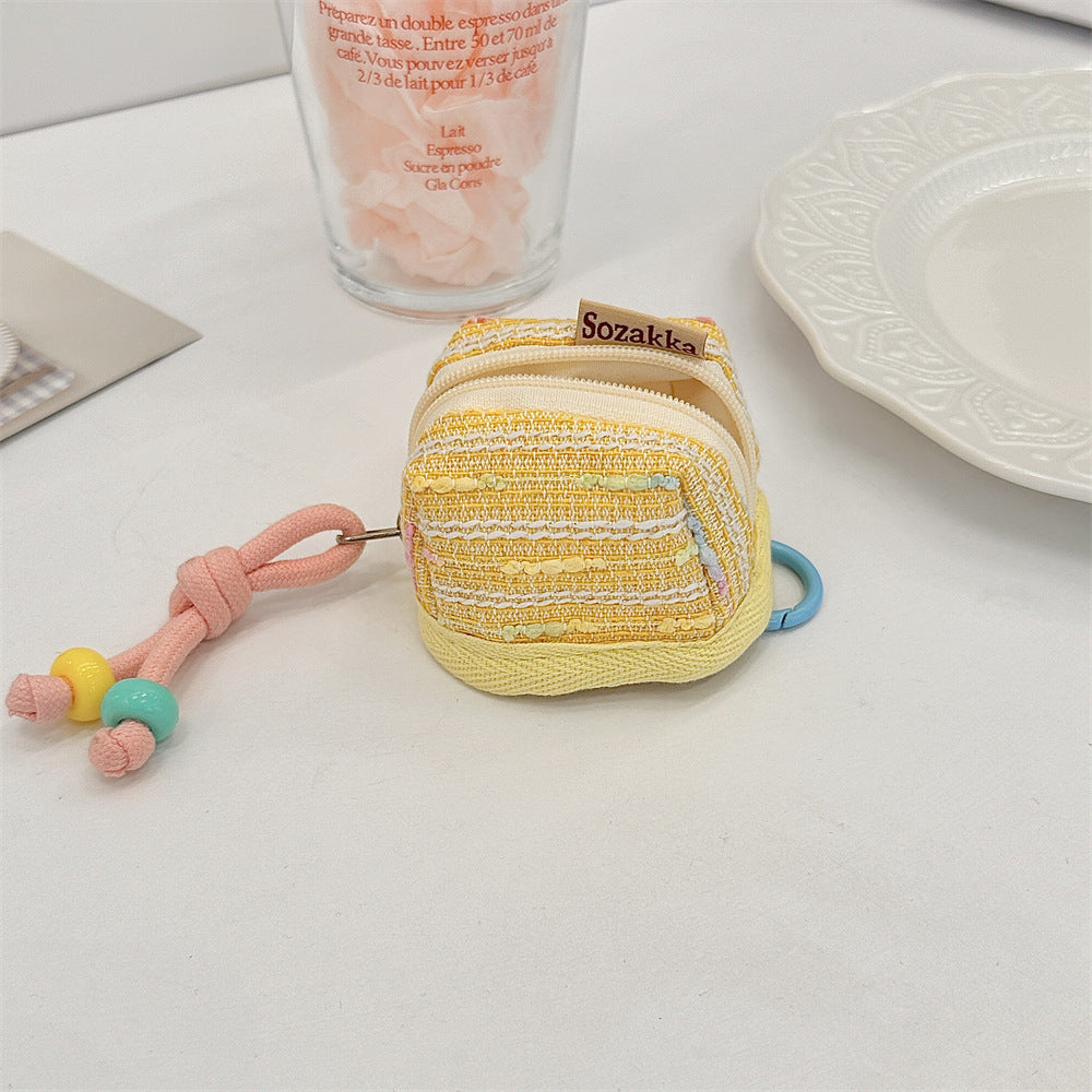 3pc Chic Woven Mini Backpack Pouch - Earphone Case & Coin Purse with Keychain Lanyard(yellow) V888-ELOSUNG35921