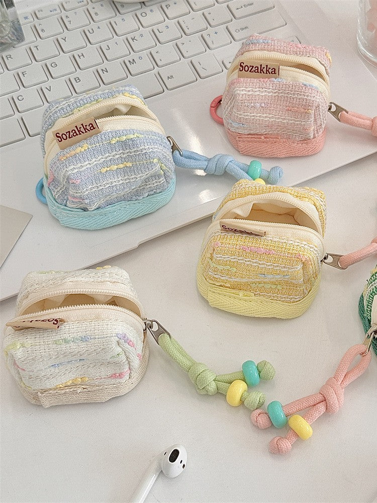 3pc Chic Woven Mini Backpack Pouch - Earphone Case & Coin Purse with Keychain Lanyard(yellow) V888-ELOSUNG35921