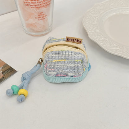 3pc Chic Woven Mini Backpack Pouch - Earphone Case & Coin Purse with Keychain Lanyard(blue) V888-ELOSUNG35922