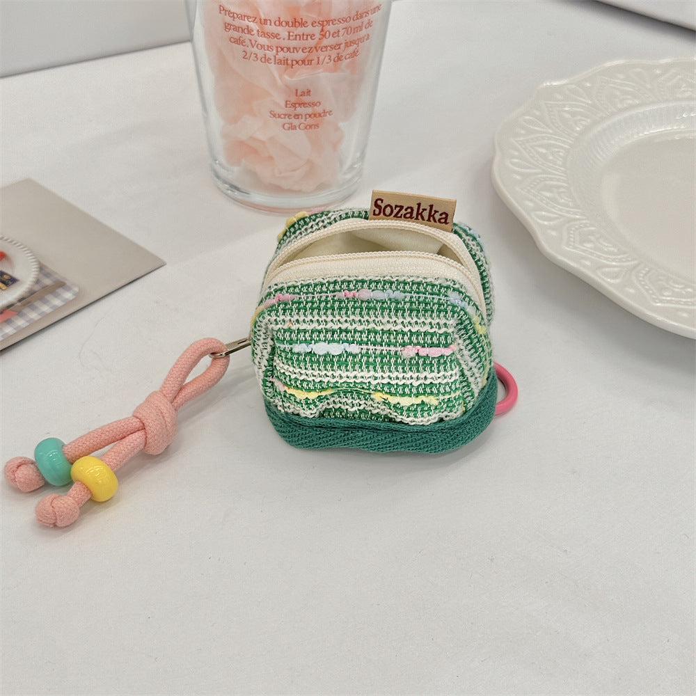 3pc Chic Woven Mini Backpack Pouch - Earphone Case & Coin Purse with Keychain Lanyard(green) V888-ELOSUNG35923