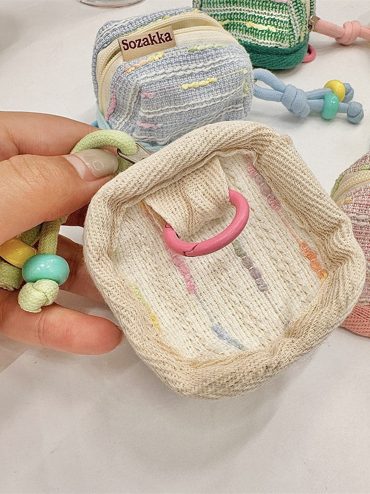 3pc Chic Woven Mini Backpack Pouch - Earphone Case & Coin Purse with Keychain Lanyard(green) V888-ELOSUNG35923
