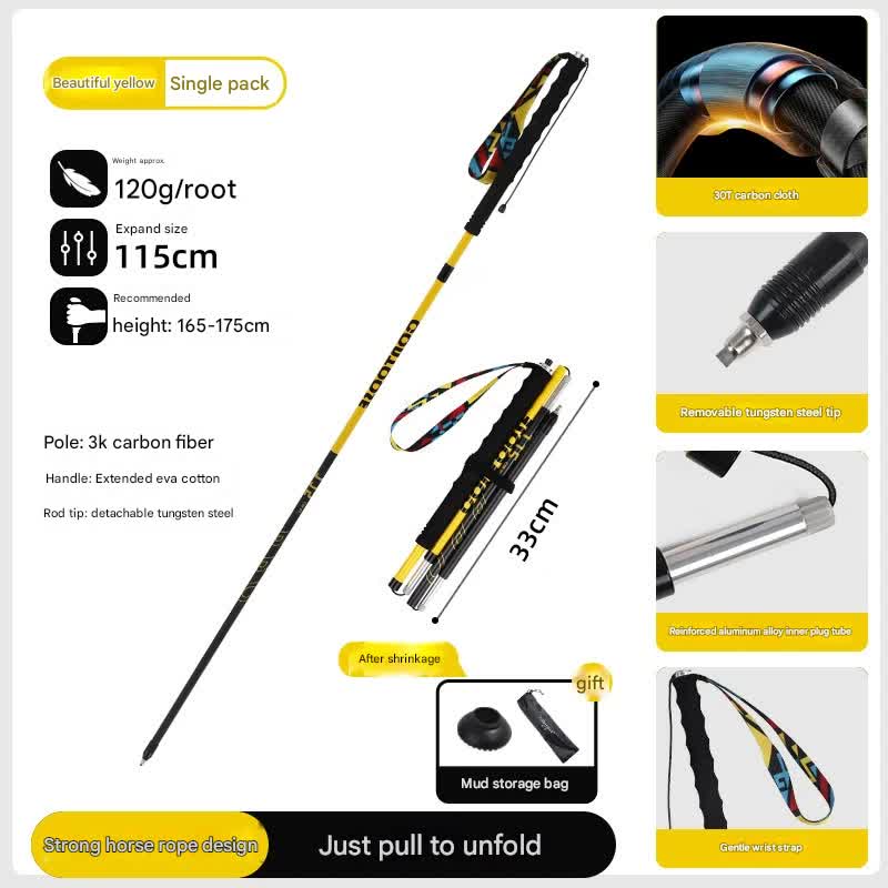 Ultralight Carbon Fiber Foldable Trail Running & Hiking Pole(yellow Recommended height range 165-175cm) V888-ELOSUNG35932