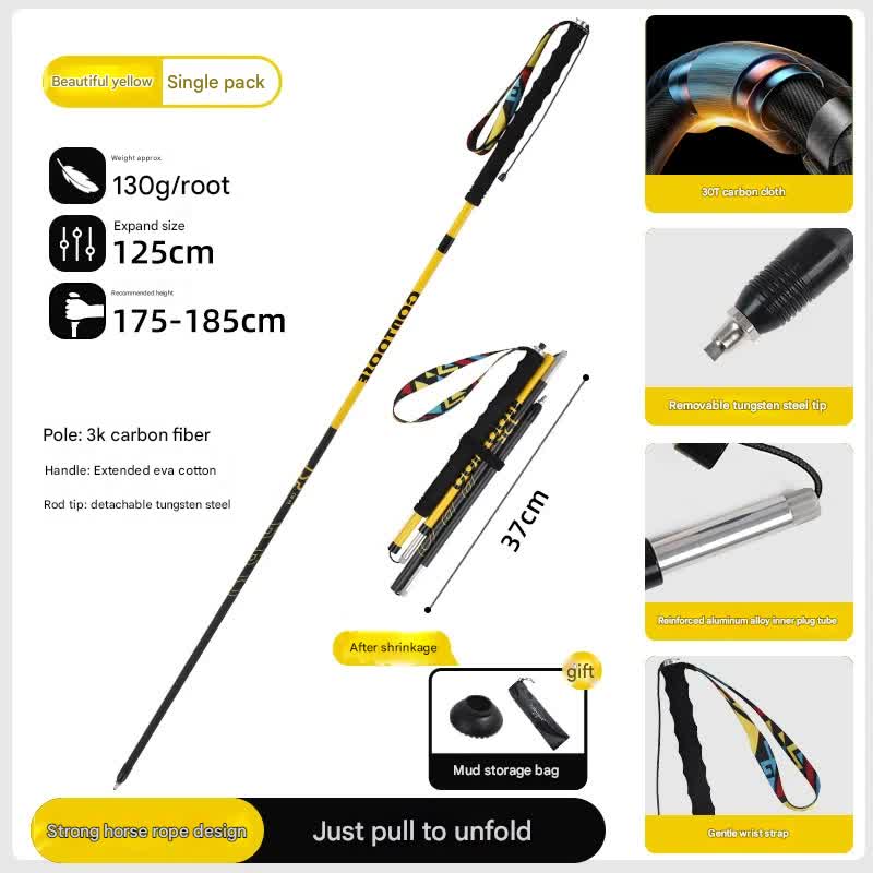 Ultralight Carbon Fiber Foldable Trail Running & Hiking Pole(yellow Recommended height range 175-185cm) V888-ELOSUNG35933