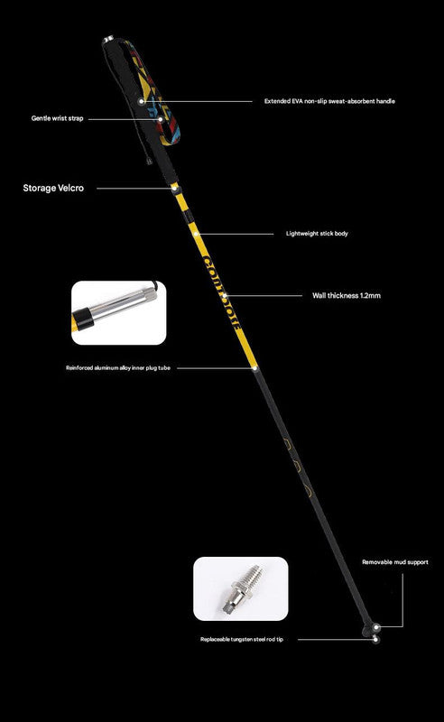 Ultralight Carbon Fiber Foldable Trail Running & Hiking Pole(yellow Recommended height range 175-185cm) V888-ELOSUNG35933