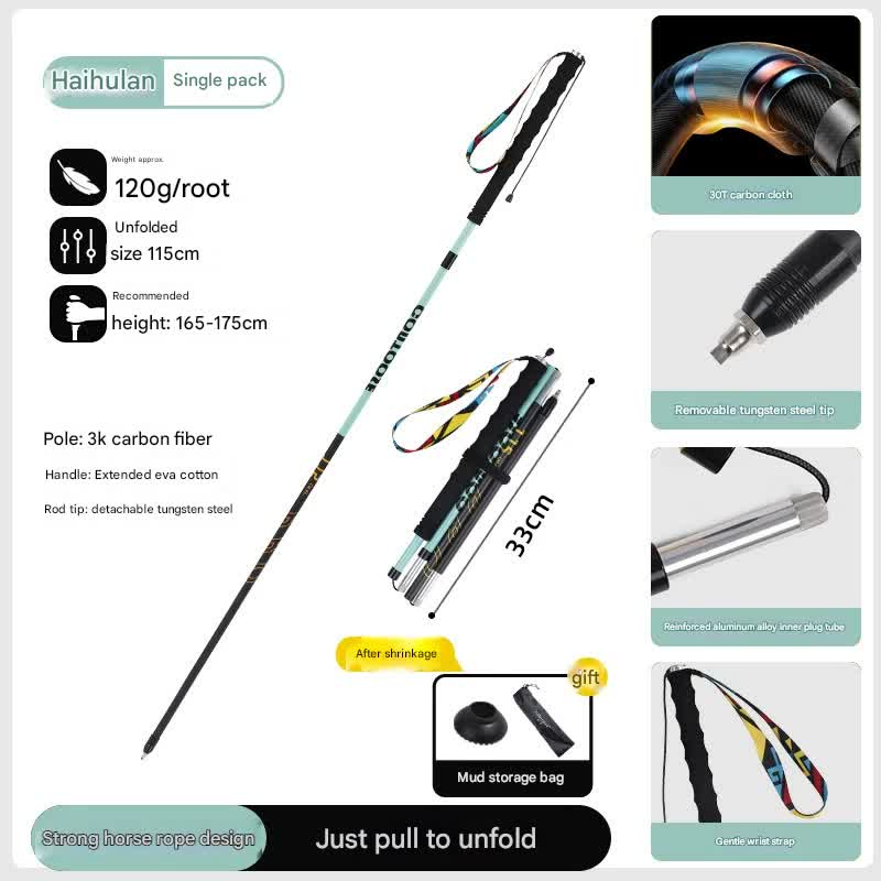 Ultralight Carbon Fiber Foldable Trail Running & Hiking Pole(blue Recommended height range 165-175cm) V888-ELOSUNG35935