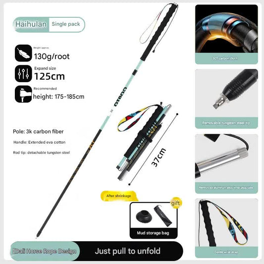 Ultralight Carbon Fiber Foldable Trail Running & Hiking Pole(blue Recommended height range 175-185cm) V888-ELOSUNG35936