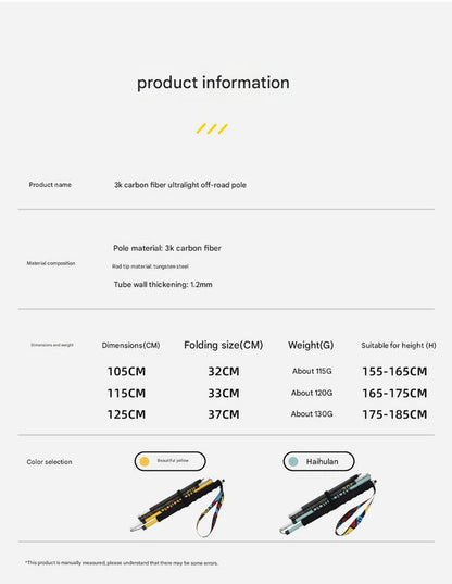 Ultralight Carbon Fiber Foldable Trail Running & Hiking Pole(blue Recommended height range 175-185cm) V888-ELOSUNG35936