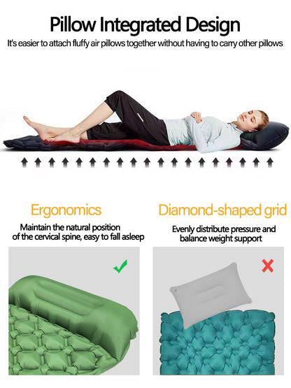 2pc Ultralight Inflatable Camping Sleeping Mat with Integrated Pillow - Waterproof 40D Nylon TPU(Grey) V888-ELOSUNG35937