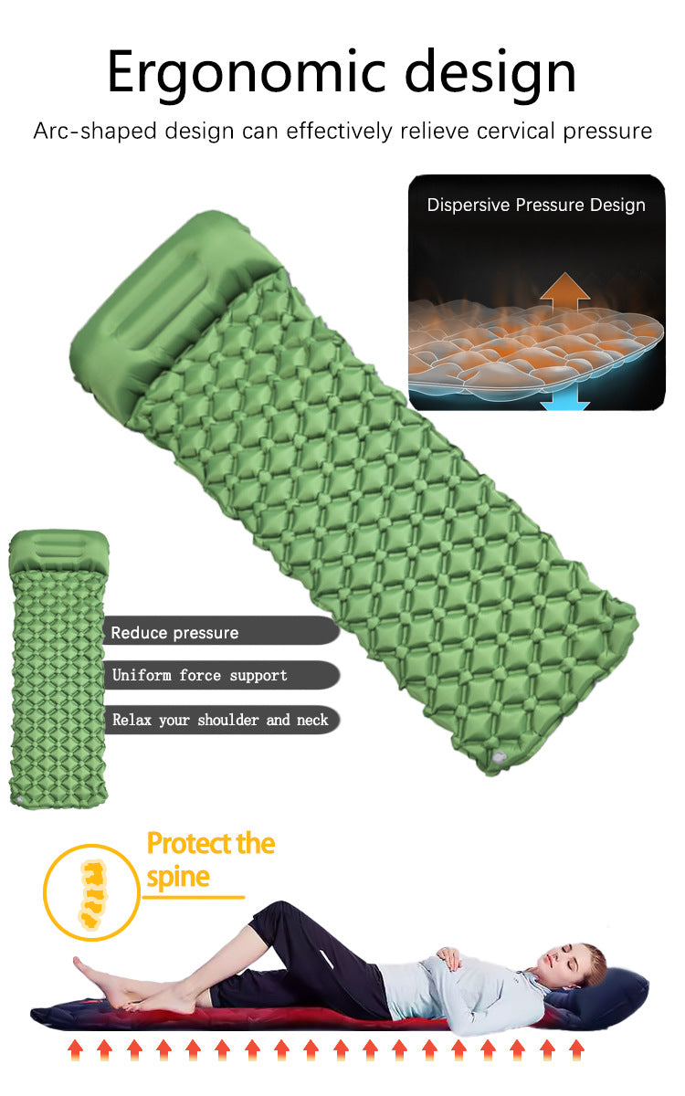 2pc Ultralight Inflatable Camping Sleeping Mat with Integrated Pillow - Waterproof 40D Nylon TPU(Grey) V888-ELOSUNG35937