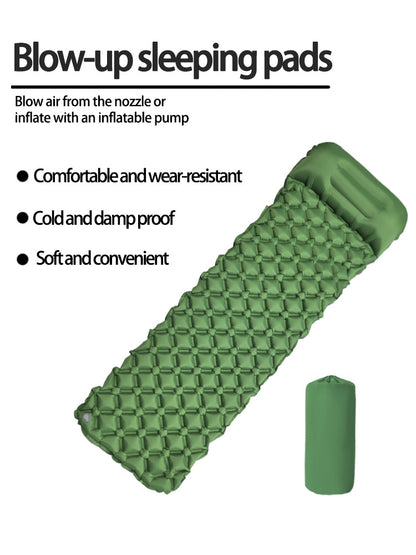 2pc Ultralight Inflatable Camping Sleeping Mat with Integrated Pillow - Waterproof 40D Nylon TPU(Army Green) V888-ELOSUNG35938