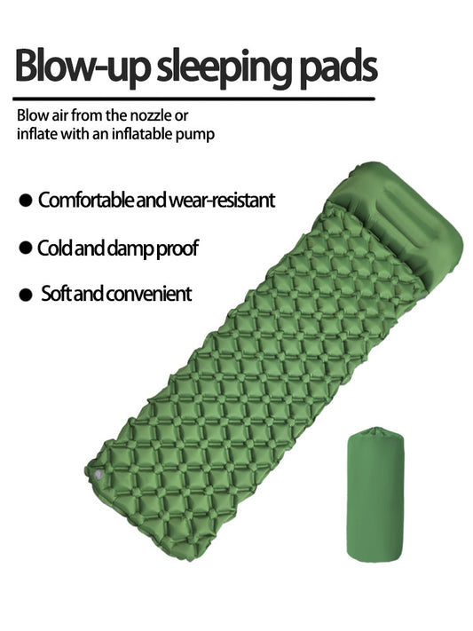 2pc Ultralight Inflatable Camping Sleeping Mat with Integrated Pillow - Waterproof 40D Nylon TPU(Army Green) V888-ELOSUNG35938