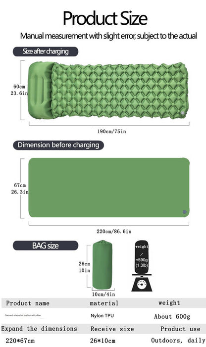 2pc Ultralight Inflatable Camping Sleeping Mat with Integrated Pillow - Waterproof 40D Nylon TPU(Orange) V888-ELOSUNG35939