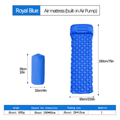 2pc Ultralight Inflatable Camping Sleeping Mat with Integrated Pillow - Waterproof 40D Nylon TPU(Royal Blue) V888-ELOSUNG35940